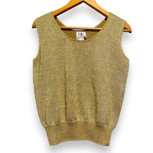 Vintage Fia Italia Handloomed Gold Metallic Sweater Vest Women’s Sz Small Preppy